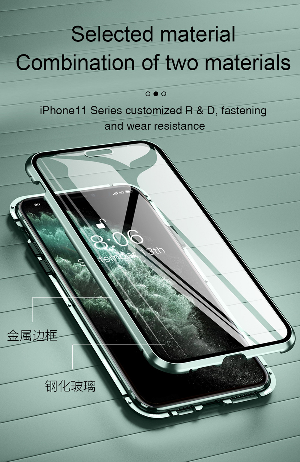 Aluminum Material Tempered Glass Case Screen Magnetic protective Cover Phone 11 Pro Max Case