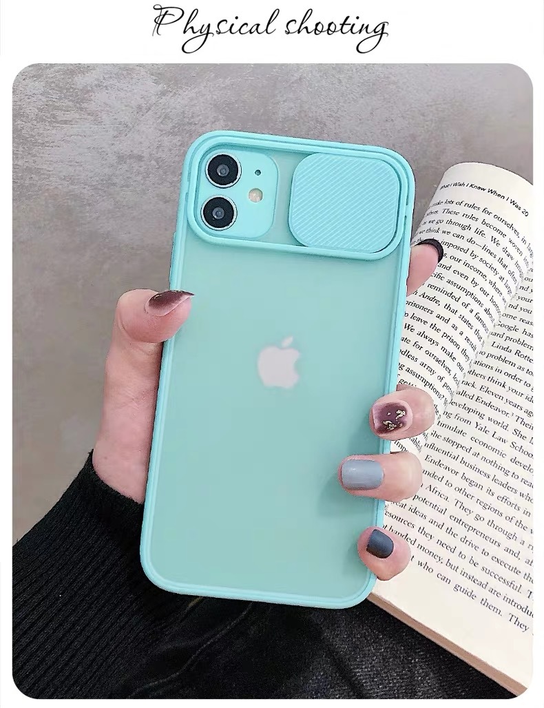 Translucent matte Slide Camera Lens Protection silicone Phone Case Acrylic  Pc hard mobile phone  case for iphone