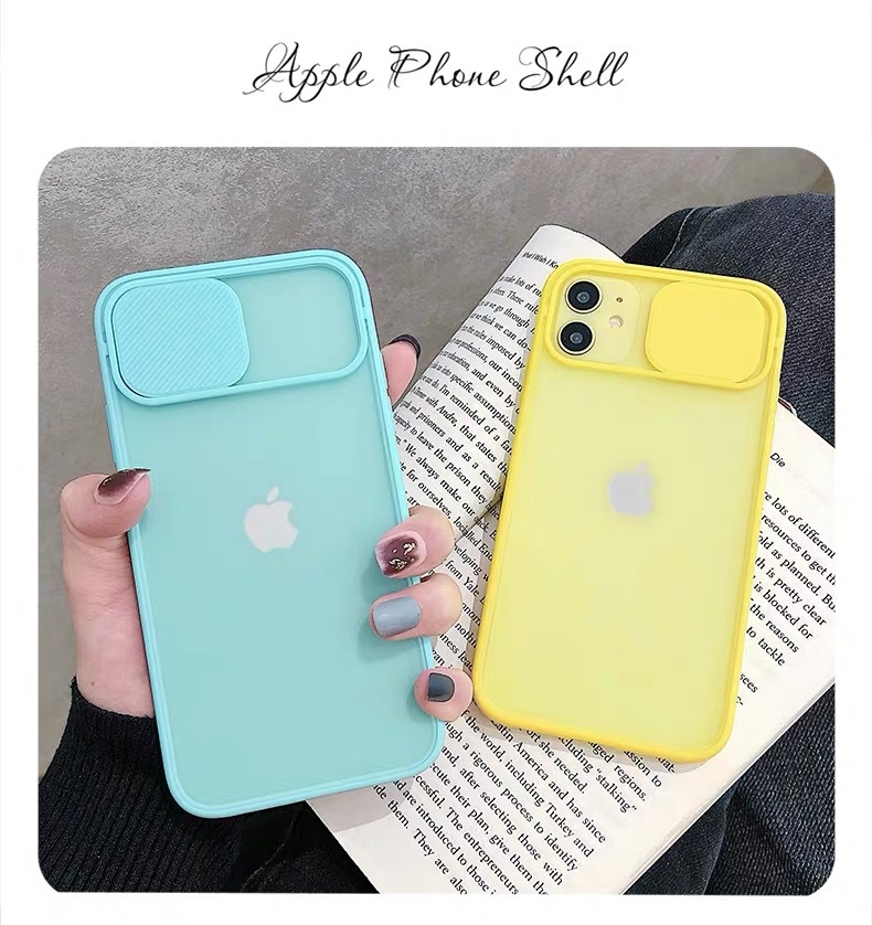 Translucent matte Slide Camera Lens Protection silicone Phone Case Acrylic  Pc hard mobile phone  case for iphone