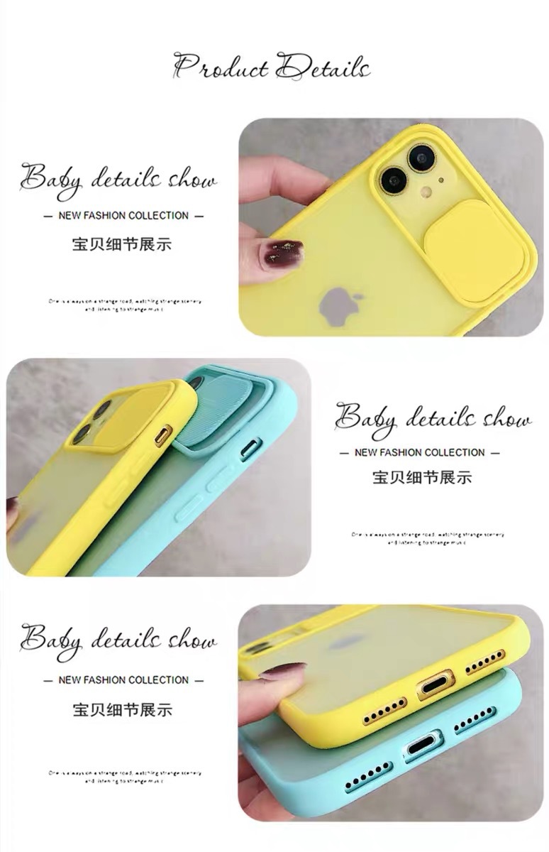 Translucent matte Slide Camera Lens Protection silicone Phone Case Acrylic  Pc hard mobile phone  case for iphone