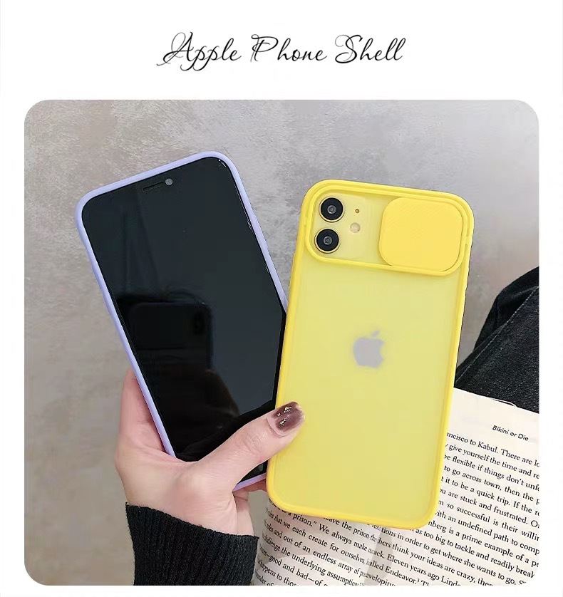 Translucent matte Slide Camera Lens Protection silicone Phone Case Acrylic  Pc hard mobile phone  case for iphone