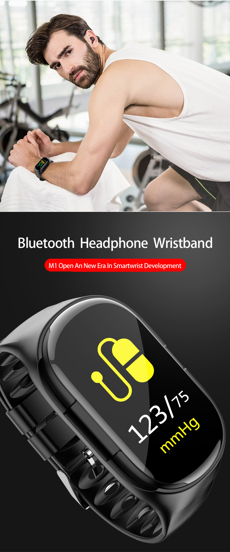 2 in one Smart bracelet M1 headset combo, sports color screen smart wearable binaural  smartwatch